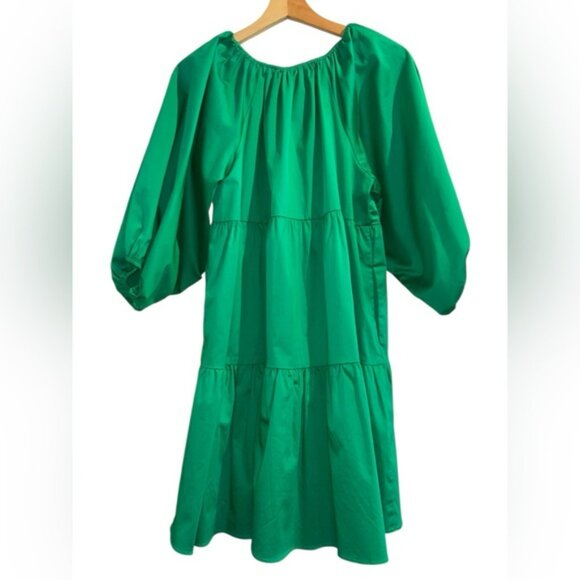 Cynthia Rowley Kasbah Cotton Poplin Balloon Sleeve Tie Neck Tiered Mini Tent Dre - Picture 4 of 6